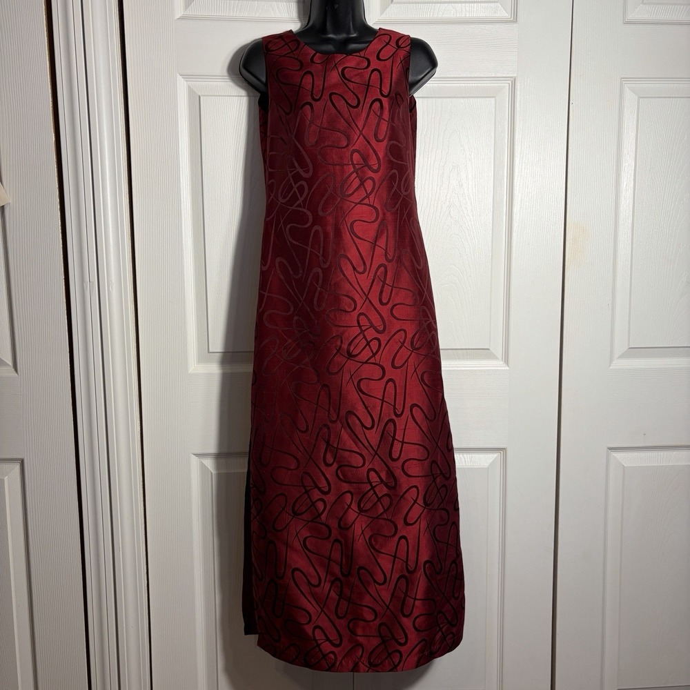 Vintage Simone‎ Chin Chin 100% Silk Dress Women 6 Red Asian Inspired Side Slits